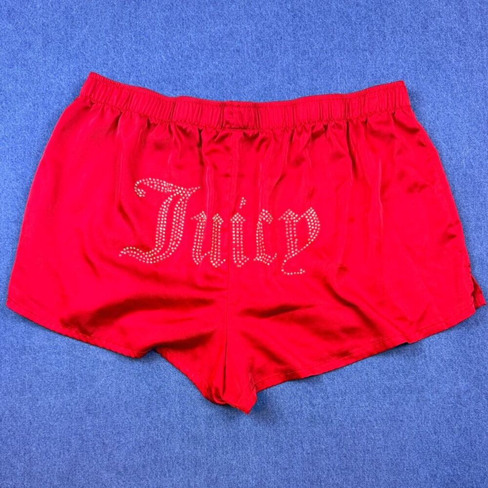 Juicy Couture Sleep Shorts Womens XL Red Satin Rhinestone Y2K Boxer Pj/Shorts